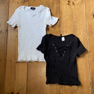 H&M/TIMING - White (Size S) and Black (Size XS) Ribbed Shirts